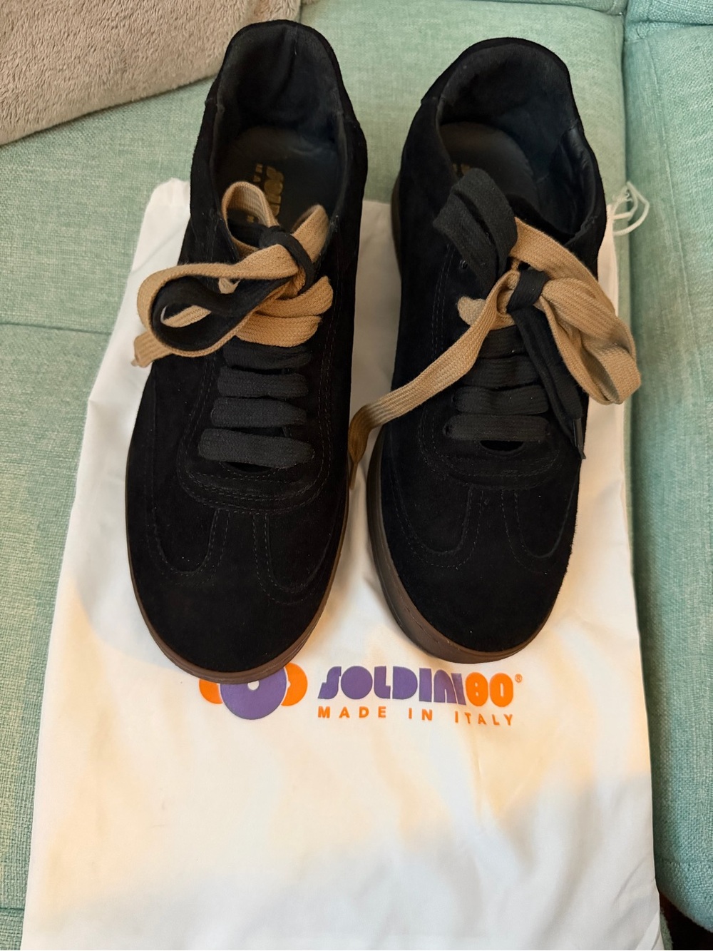 Black Suede Women's Sneakers with Contrast Laces